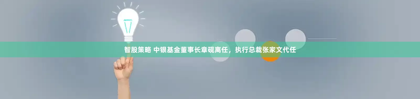 智股策略 中银基金董事长章砚离任，执行总裁张家文代任